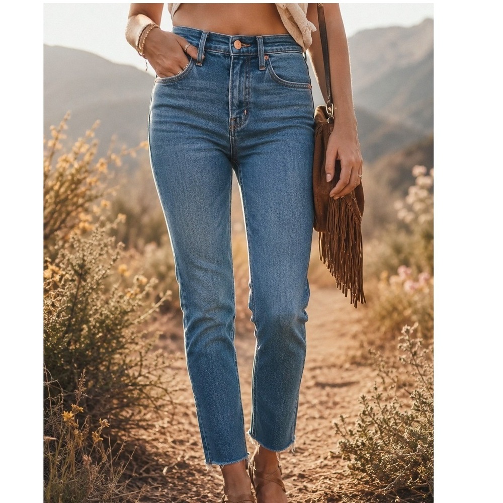 Madewell 9 High-Rise Skinny Jeans Medium Wash Raw Hem Size‎ 27 Womens Blue